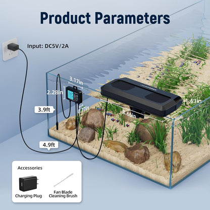 Aquarium Chiller Fan,Fish Tank Cooler with Temperature Control,Minimum Setting 59℉,Auto Start/Stop,Refrigeration Effect 3-7℉,3-Speed Modes,for Axolotl Seawater Freshwater Coral Grass Tank