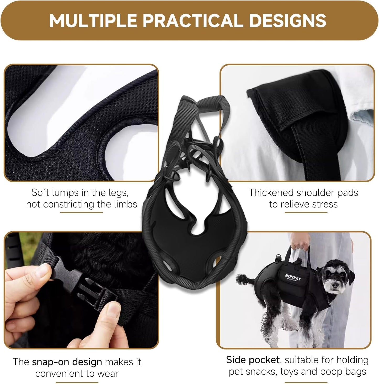 Dog Lift Harness for Large Dogs, Full Body Support Sling with Adjustable Control Handle for Senior or Injured Pets, Hands Free Shoulder Pet Carrier(Black,XL)