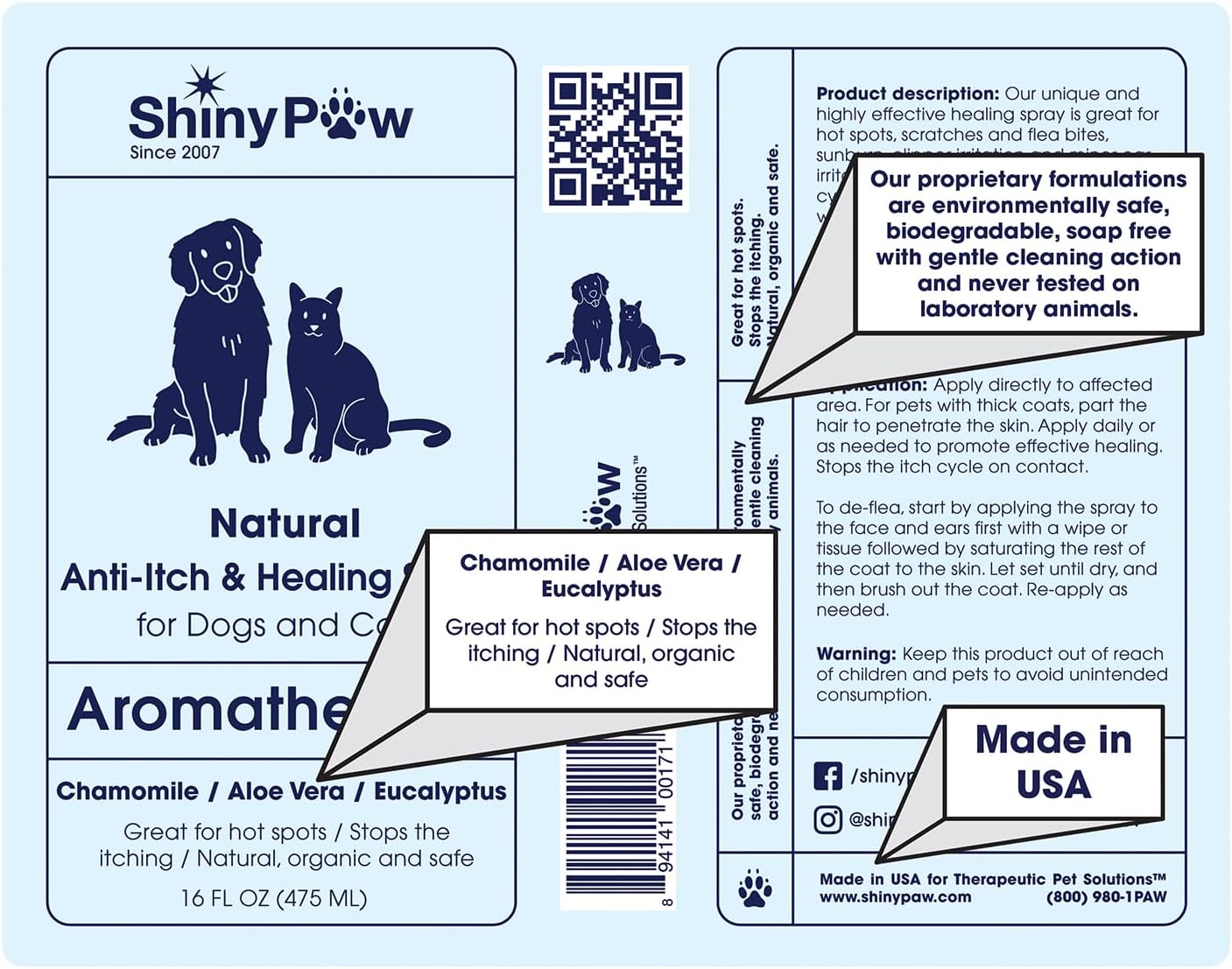 Dog Itch Relief Spray by Shiny Paw 16 oz | Aloe Vera & Eucalyptus Skin Itch Remedy | Dog Hot Spot Spray | Natural Anti Itch Spray for Pets | Dog Itchy Skin Relief | Made in USA