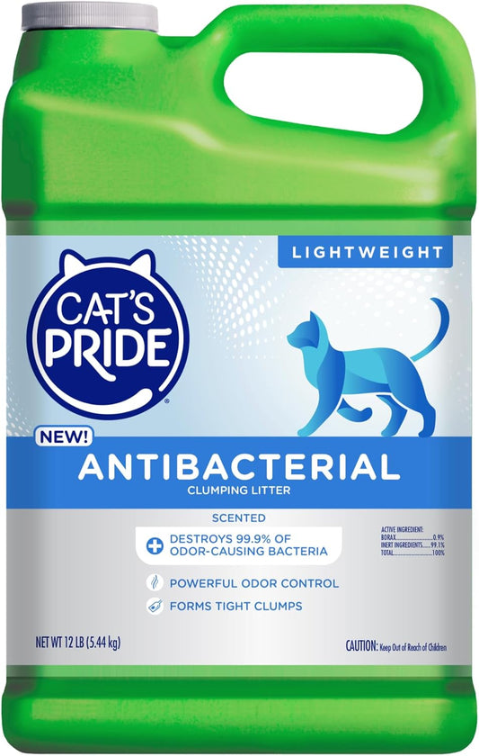 Cat's Pride New Antibacterial Cat Litter: Destroys 99.9% of Odor-Causing Bacteria - Powerful Odor Control - Premium Lightweight Clumping Litter - Scented, 12 Pounds