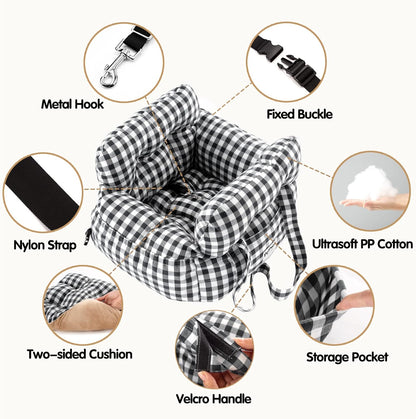 Dog Car Seat for Small Dogs, Portable Puppy Car Seat of Easy Installation, Fashionable Pet Carrier Bag with Large Pockets, Machine Washable Dog Booster Seat (Checkered Black)