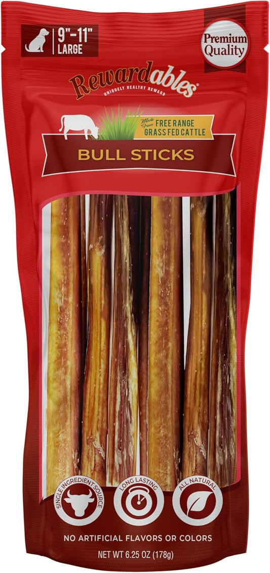 Bully Sticks, Large, Single-Ingredient, Premium, All-Natural Grass-Fed Bull Stick, Long Lasting Dog Chew for Aggressive Chewers - 6.25 oz | for Medium to Large Dogs