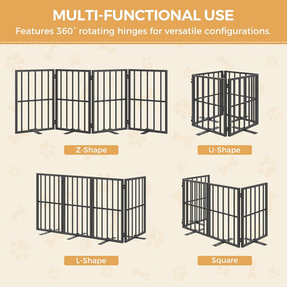 Cat Litter Box Enclosure and Freestanding Dog Gate Bundle, Hidden Litter Box Furniture with Double Room, 4-Panel Foldable Pet Gate with Support Feet, Indoor Use, CWHR1201-DGBK6101