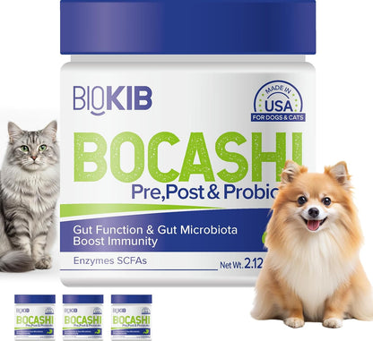 BOCASHI Probiotics for Dogs & Cats, Pet Fermented Nutritional Powder - Food Topper for Digestive Health, Gut Support, Diarrhea & Constipation, Immune Booster - Natural, Made in USA - 240 Scoops