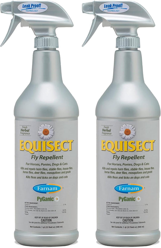 Farnam Equisect Botanical Fly Repellent for Horses, Dogs and Cats, 32 Ounces, Quart Spray (Pack of 2)