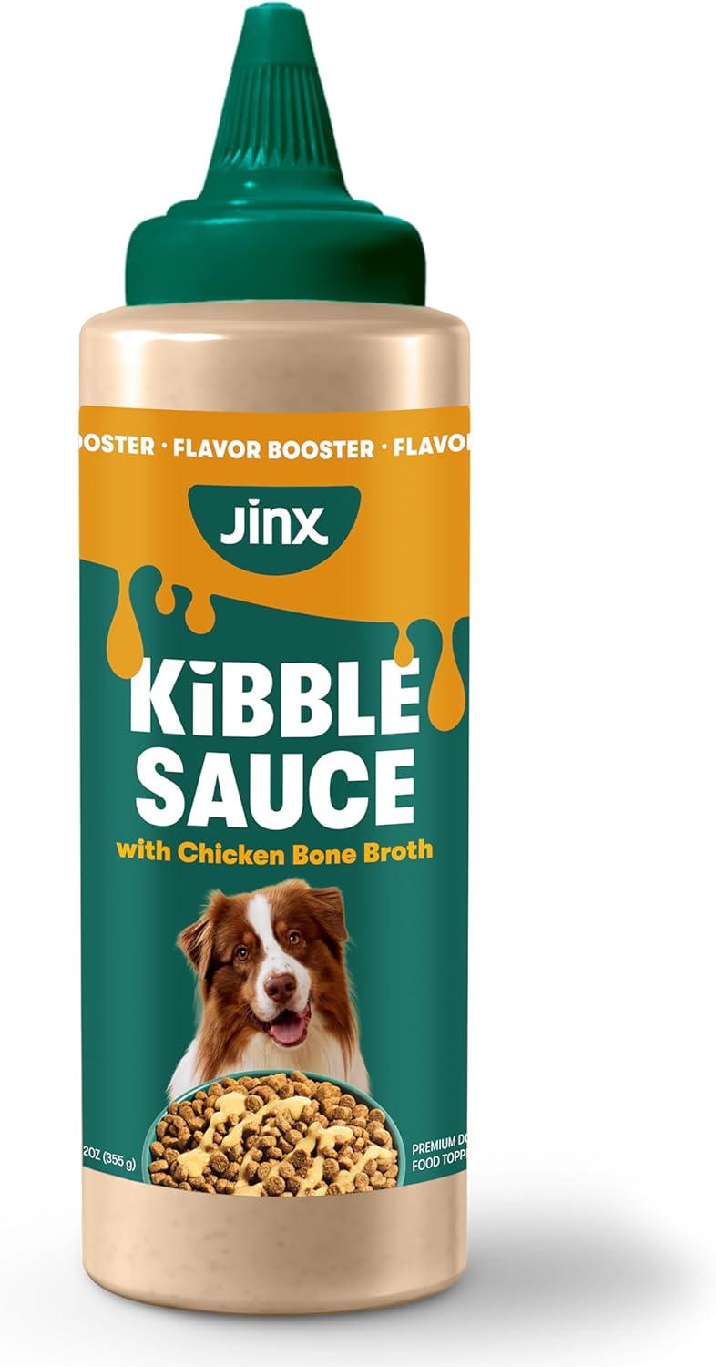 Jinx Kibble Sauce for Dogs - Premium Dog Food Kibble Topper Sauce & Flavor Booster Made with Chicken Bone Broth - All-Natural Ingredients, No Additives or Fillers - 12 Oz