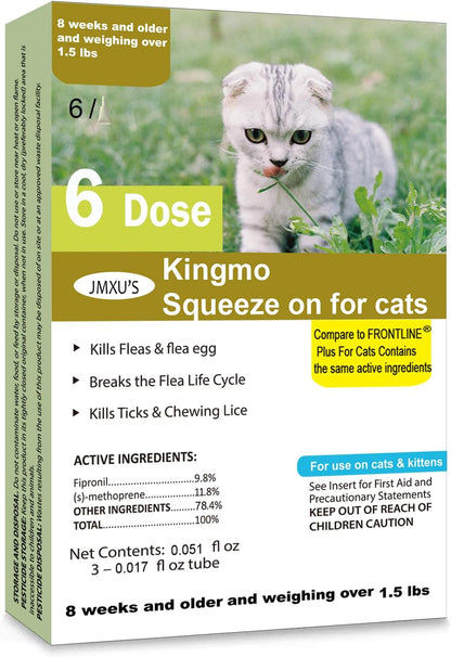 Flea and Tick Prevention for Cats, Cat Flea & Tick Control, Long-Lasting & Fast-Acting Topical Flea & Tick Treatment Drops for Kitten (6 Doses)