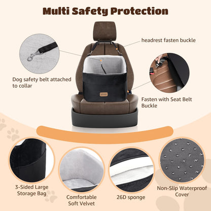 Nobleza Dog Car Seat, Warm Elavated Dog Booster Sofa Seat Non-Slip Travel Bed for Car Truck SUV with Adjustable Safety Buckle Storage Pockets, Washable Detachable Elevated for Small Medium Pet Outing