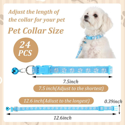 48 Pcs Dog Collar and Leash Set, Polypropylene Adjustable Puppy Collars for Small Pet Puppy Walking Training with Hook and Buckle, Litter Size(Multicolor,Paws Pattern)