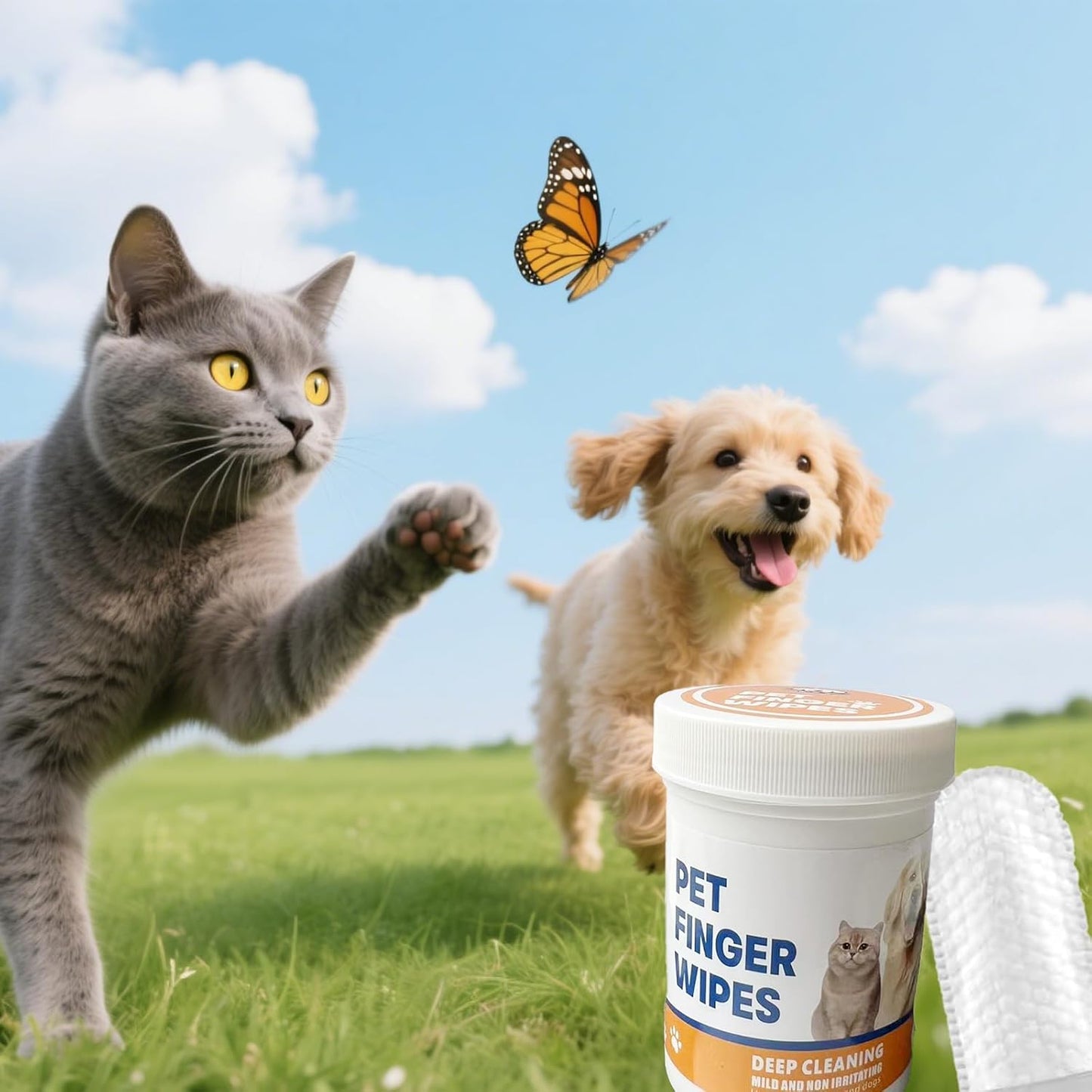 Pet Finger Wipes, Dog Ear Wipes for Dog Ear Infection Treatment, Gentle and Safe Pet Ear Cleaning Ear Cleaner for Allergies and Itching, Pet Dental Finger Wipes for Dogs and Cats, Furry Animals 50pcs