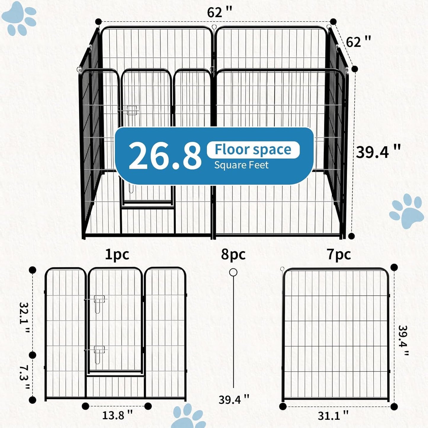 NEWBULIG Dog Playpen 8 Panels 40" Height Foldable Heavy Duty Metal Dog Exercise Playpen Puppy Fence for Indoor Outdoor Yard