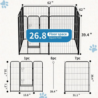 NEWBULIG Dog Playpen 8 Panels 40" Height Foldable Heavy Duty Metal Dog Exercise Playpen Puppy Fence for Indoor Outdoor Yard