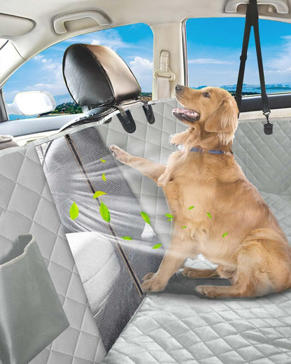 Dog Car Seat Cover, 600D Heavy Durable Dog Seat Cover for Back Seat, 100% Waterproof Scratch Proof Nonslip Dog Hammock for Car with Side Flap, Pet Back Seat Covers for Cars with SeatBelt Gray