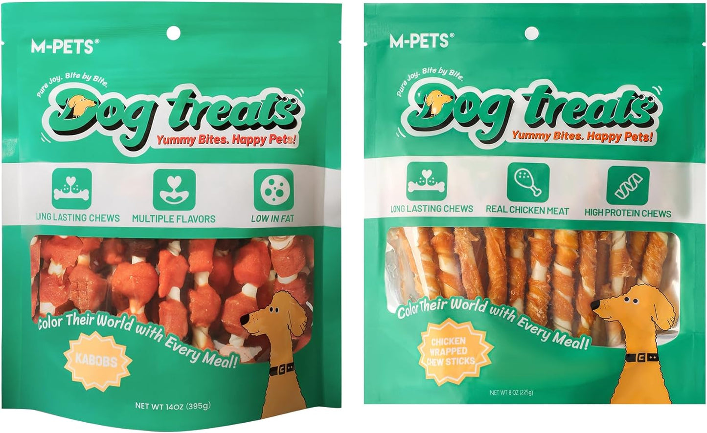 M-PETS Dog Training Treats 2 Pack Bundles : (1) 5 Flavors Kabobs and (1) Chicken Wrapped Rawhide Chews Sticks