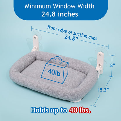 Zakkart Foldable Cat Hammock for Window - Cordless, Embeded Machine Washable Bed, Robust Metal Frame - Cat Window Perch for Large Cats and Kittens (Gray Bolster Bed, Large)