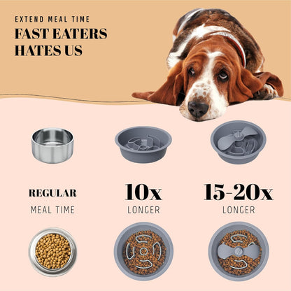 AVERYDAY Slow Feeder Dog Bowls for Medium Breed, 1.5 Cups Deep Food Puzzle Bowl with Spinning Slow Feeder Insert, Non-Slip Bottom, Fits for Raised Stand, Hard Maze Design for Small and Medium Dogs