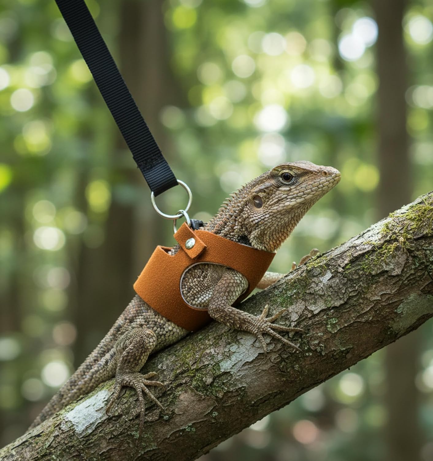 Bearded Dragon Leash and Harness Set, 3PCS Faux Leather Adjustable Bearded Dragon Harness and Leash, Traction Rope for Lizard Small Animal Outdoor Walking (Brown/S, M, L)