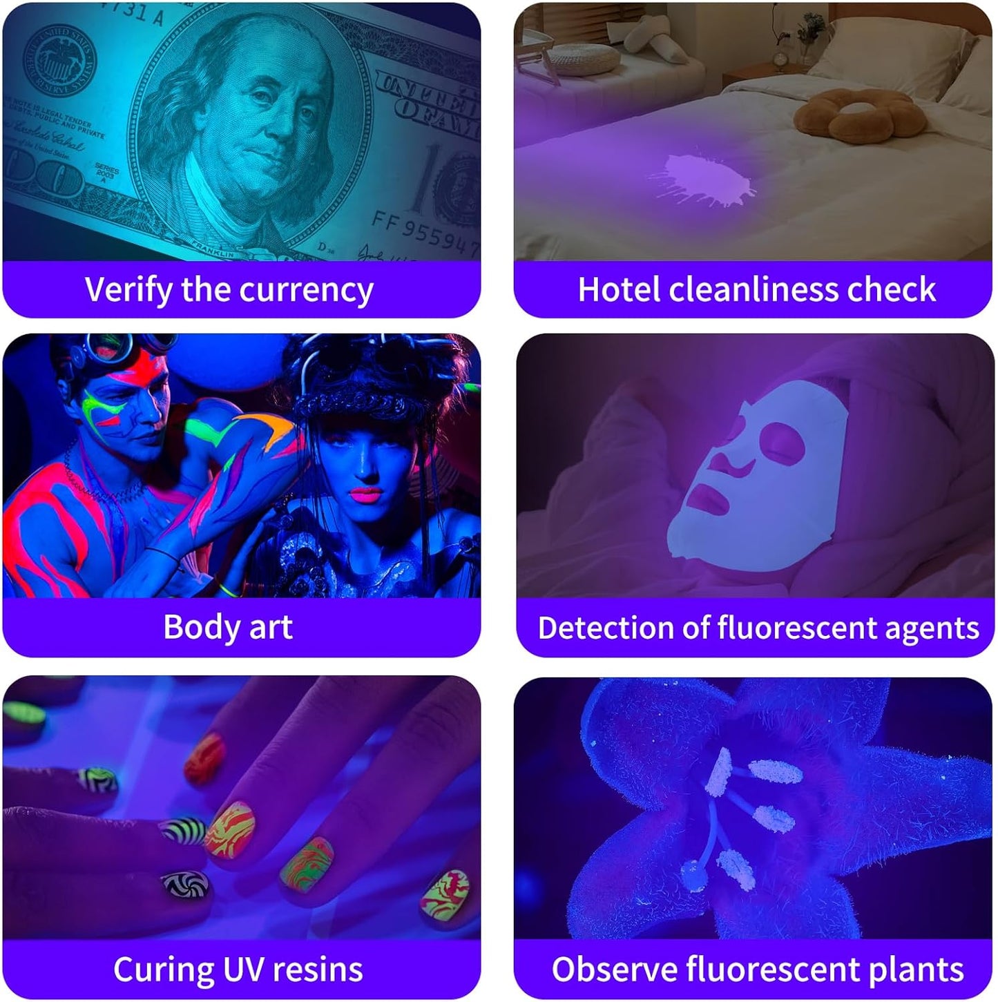 5 Pack Black Light UV Flashlight, 9 LED 395nm Ultraviolet Blacklight Flashlight, Handheld Mini Torch Light Pet Urine Detector for Dog/Cat Urine, Dry Stains(15x AAA Batteries(Green))