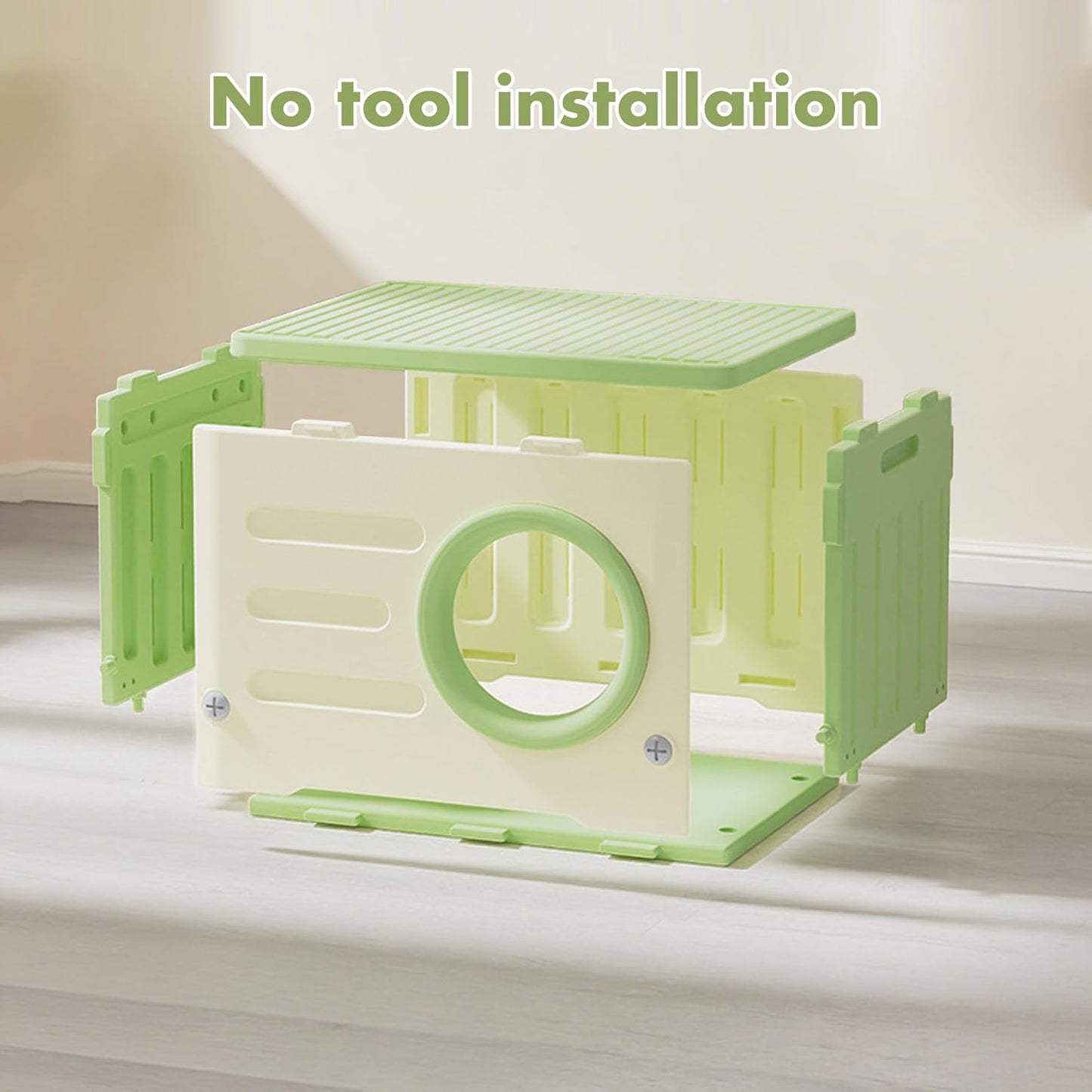 Outdoor Cat House Weatherproof&Insulated,Plastic Waterproof Elevated Cat Shelter Stackable Pet House Cat Wave for Outdoor Indoor Use with Bed Cushion（Green）