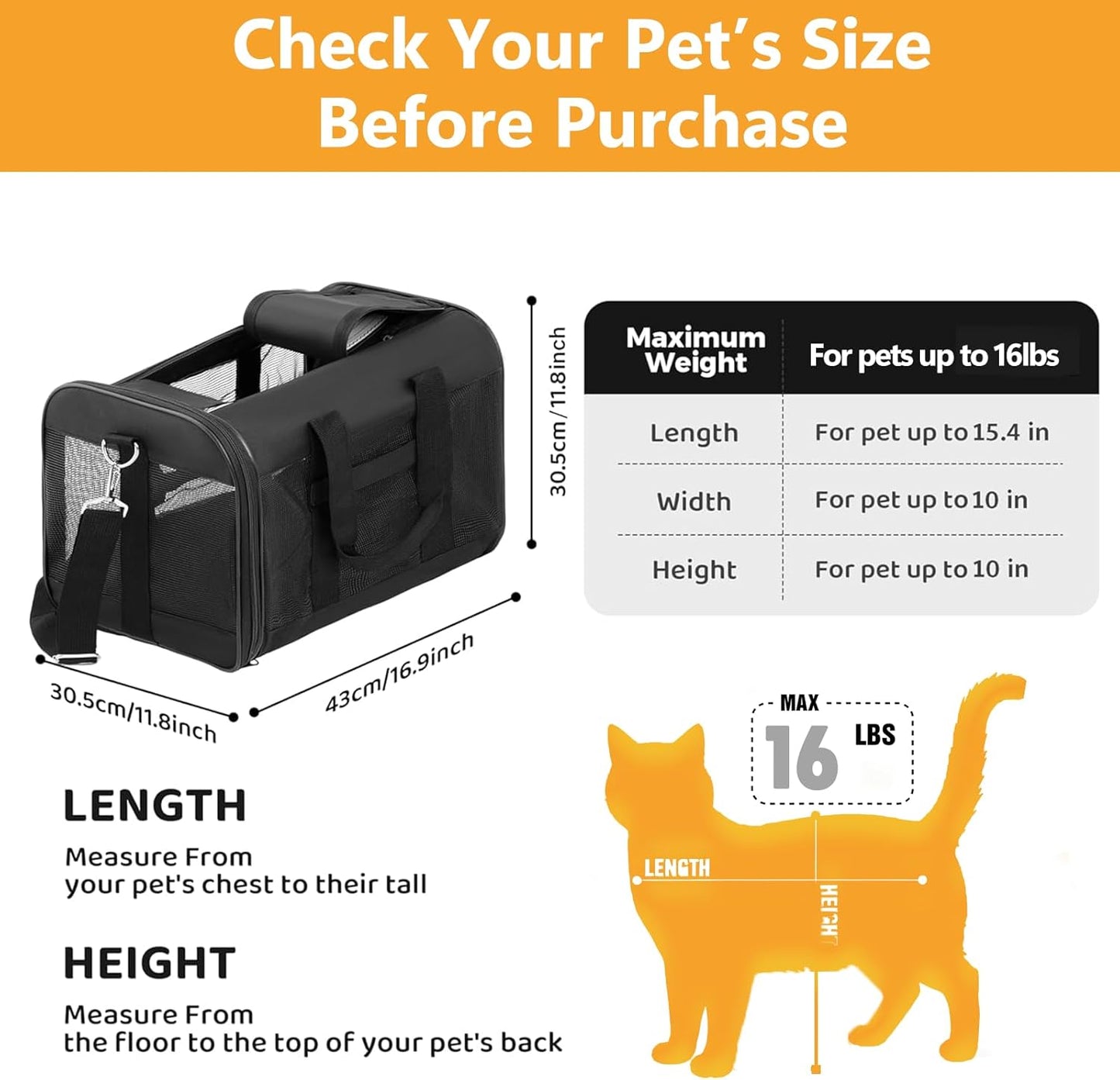 Simple Deluxe Airline-Approved Cat Carrier, 17" x 12" x 12", Soft-Sided Pet Carrier for Cats, Small Dogs, Kittens & Puppies up to 17 lbs, Durable & Collapsible Travel Carrier, Black