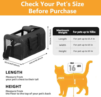 Simple Deluxe Airline-Approved Cat Carrier, 17" x 12" x 12", Soft-Sided Pet Carrier for Cats, Small Dogs, Kittens & Puppies up to 17 lbs, Durable & Collapsible Travel Carrier, Black
