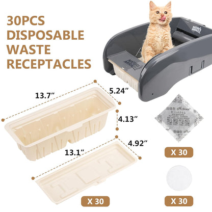 30 PCs Disposable Waste Receptacles with Charcoal Bags Compatible with Nature's Miracle Litter Box 2nd and Littermaid Litter Box 3rd, Disposable Cat Litter Trays (Machine NOT Included)