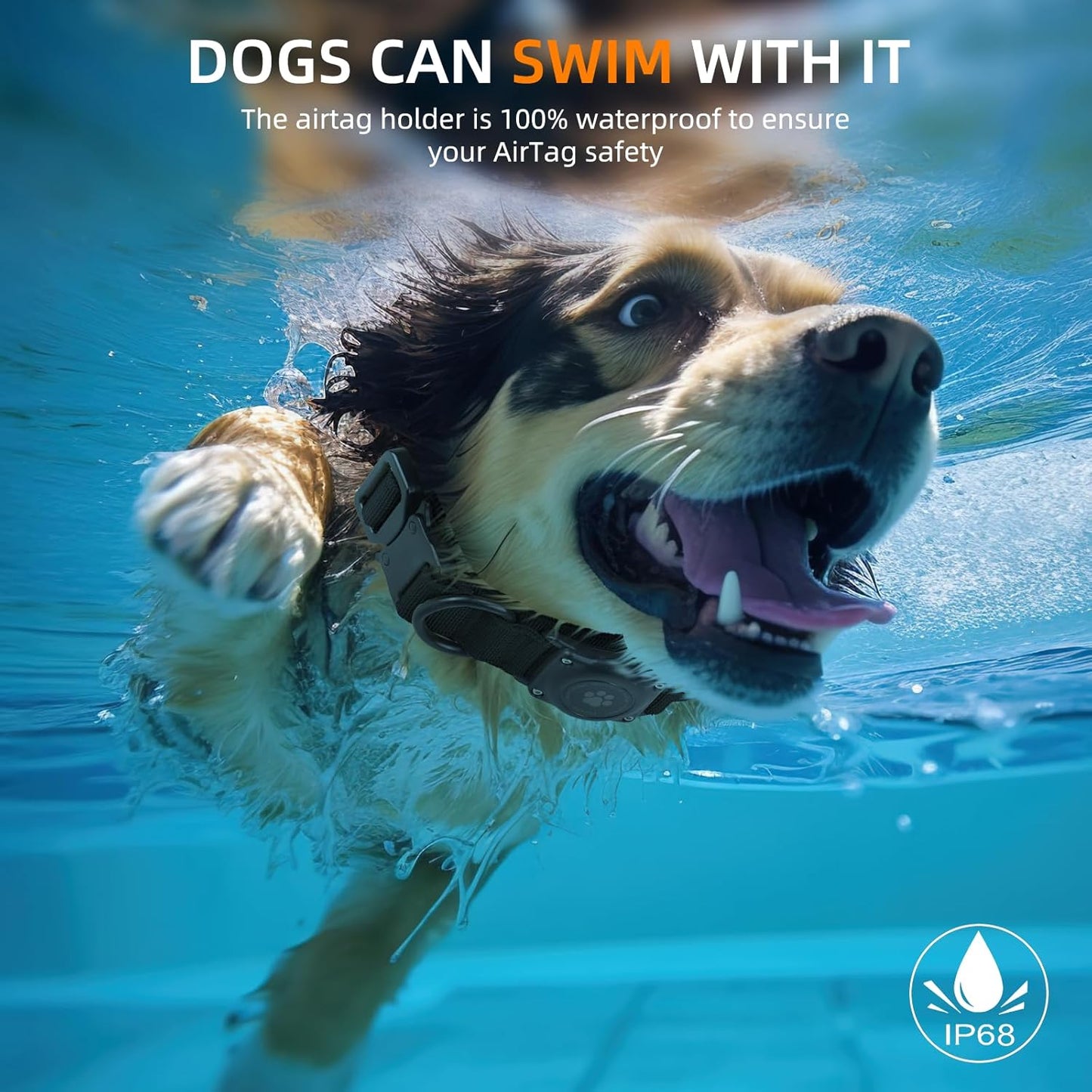 Tactical AirTag Dog Collar, 100% Waterproof Integrated Apple Air Tag Dog Collars with Hard PC AirTag Holder, Adjustable Military Collar with Handle, GPS Dog Collar for Medium Large Dogs (L, Black)