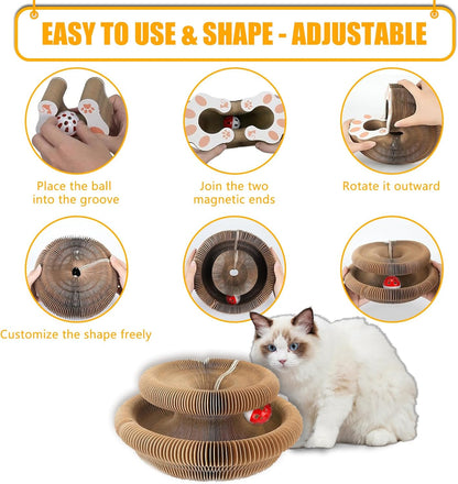 2-Pack Magic Organ Cat Scratching Board – Kitty Kurls Cat Scratcher Toy with Bell Balls for Indoor Cats, Interactive Cardboard Kitty Toy Scratcher, Furniture Protection