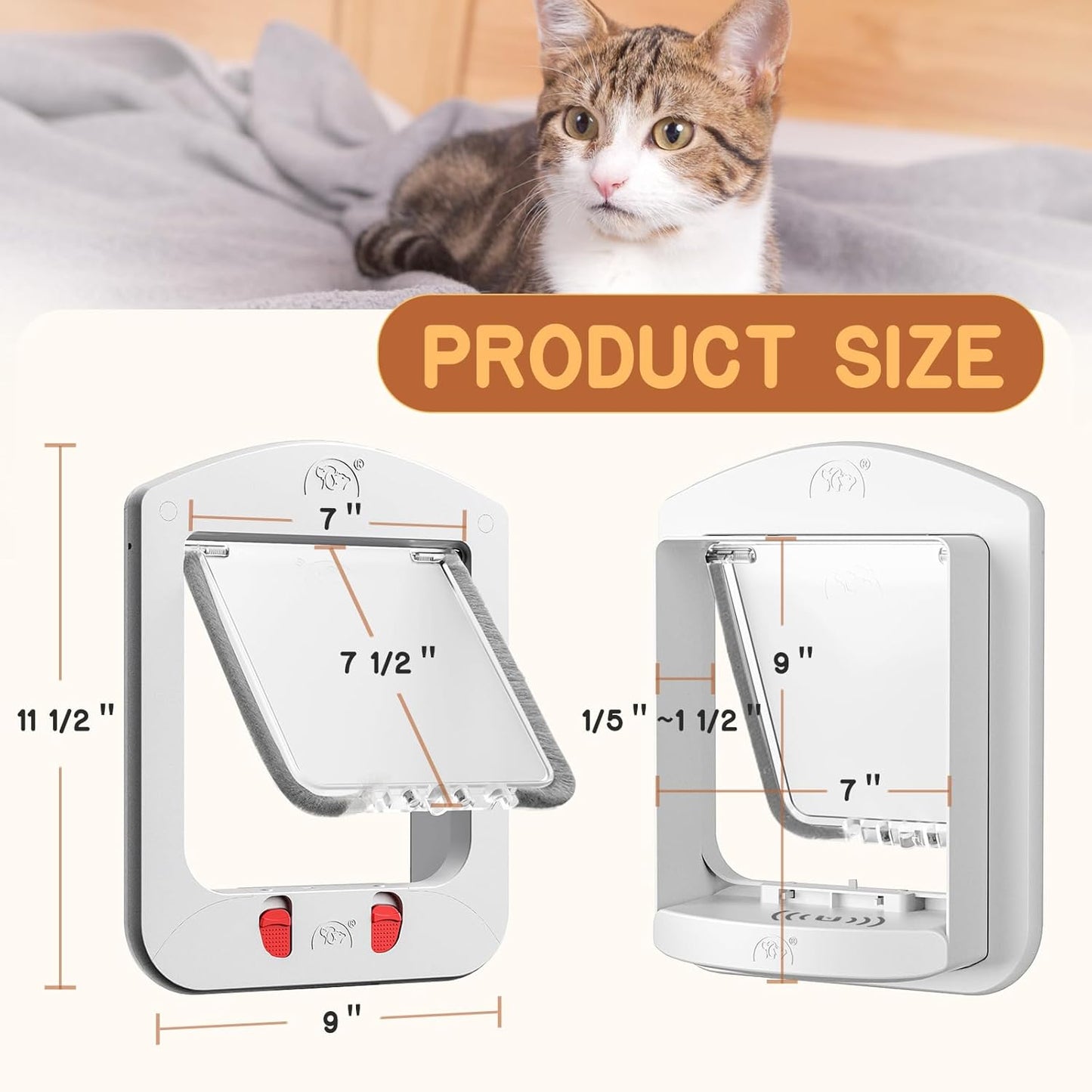 HIDROSIL Cat Door with Magnetic Keys, Suitable Interior/Exterior Door with Collar Sensor, 4 Locking Model, 11.5 x 9 x 1.5 inch Frame, White