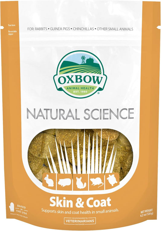 Oxbow Natural Science Skin & Coat Support, Supplement for Rabbit & Guinea Pig, Made with Oxbow Timothy Hay, Includes Palm Oil & Omega 3 & 6 Fatty Acids, Made in USA, 4.2 oz Bag