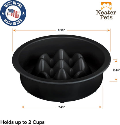 The Niner Slow Feed Bowl - Raised Peaks Slow Down Pets Eating - Fits Elevated Feeders Including Neater Feeder Large Sizes - Gentle on Teeth and Gums - Holds up to 2 Cups (Black)