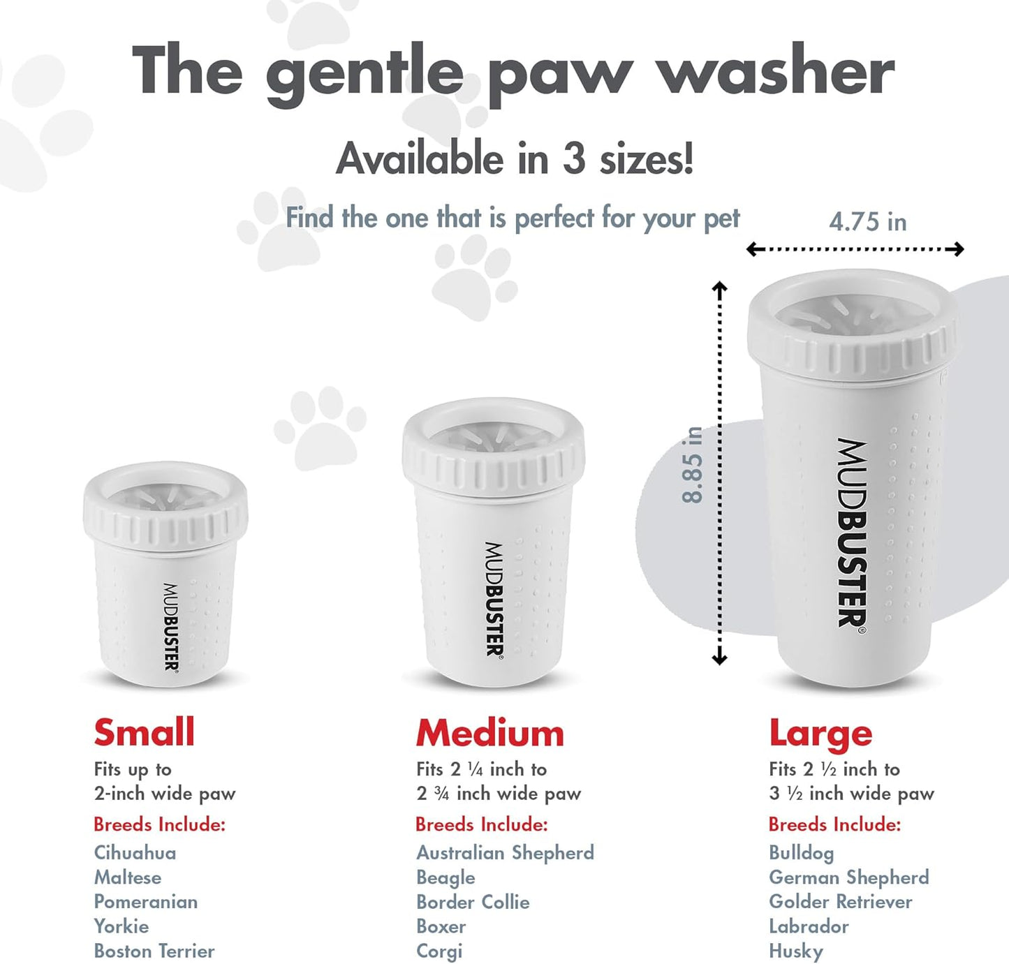 Dexas MudBuster Portable Paw Cleaner for Dogs, Large, Bright White Special Edition, Premium Pet Supplies and Accessories