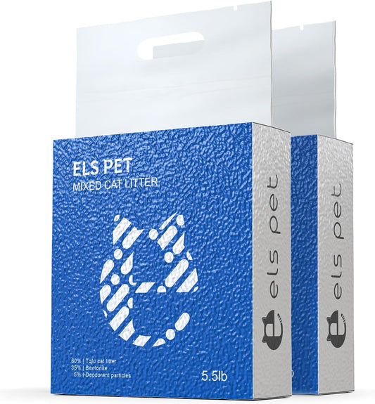 ELS PET Clumping Cat Litters 2 Packs, Strong 3 in 1 Mixed Cat Litter, Unscented Ultra Absorbent and Fast Drying Cat Litter, Flushable Odor Eliminating