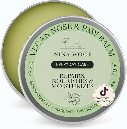 Nina Woof Pet Care Bundle: 70 Biodegradable Dog Wipes & Vegan Paw & Nose Balm - Aloe Vera, Shea Butter, Natural Grooming for Paws, Face & Body