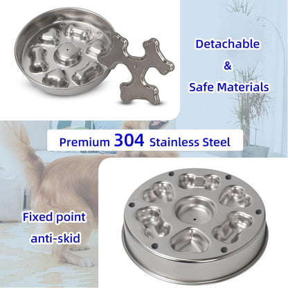 Slow Feeder Dog Bowl Stainless Steel - Double-Sided Rotating Design with Non-Slip Base, 3 Cups Capacity for Small, Medium & Large Dogs to Slow Down Eating & Prevent Bloat