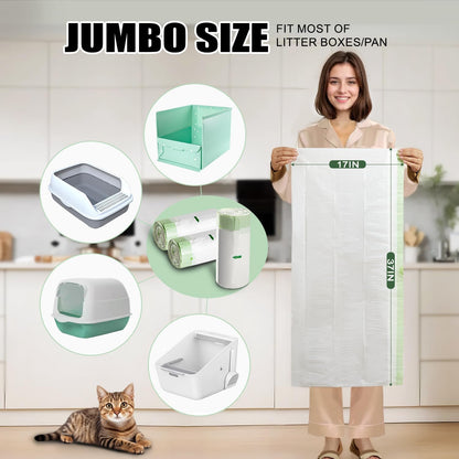 Cat Litter Box Liners Disposal Bags with Tie Handles,Large,37" x 17" Jumbo Drawstring Extra Durable Pet Cat Pan Liners for litter box Extra-Thick Kitty Litter Box Bag-36 Counts (3 Pack)