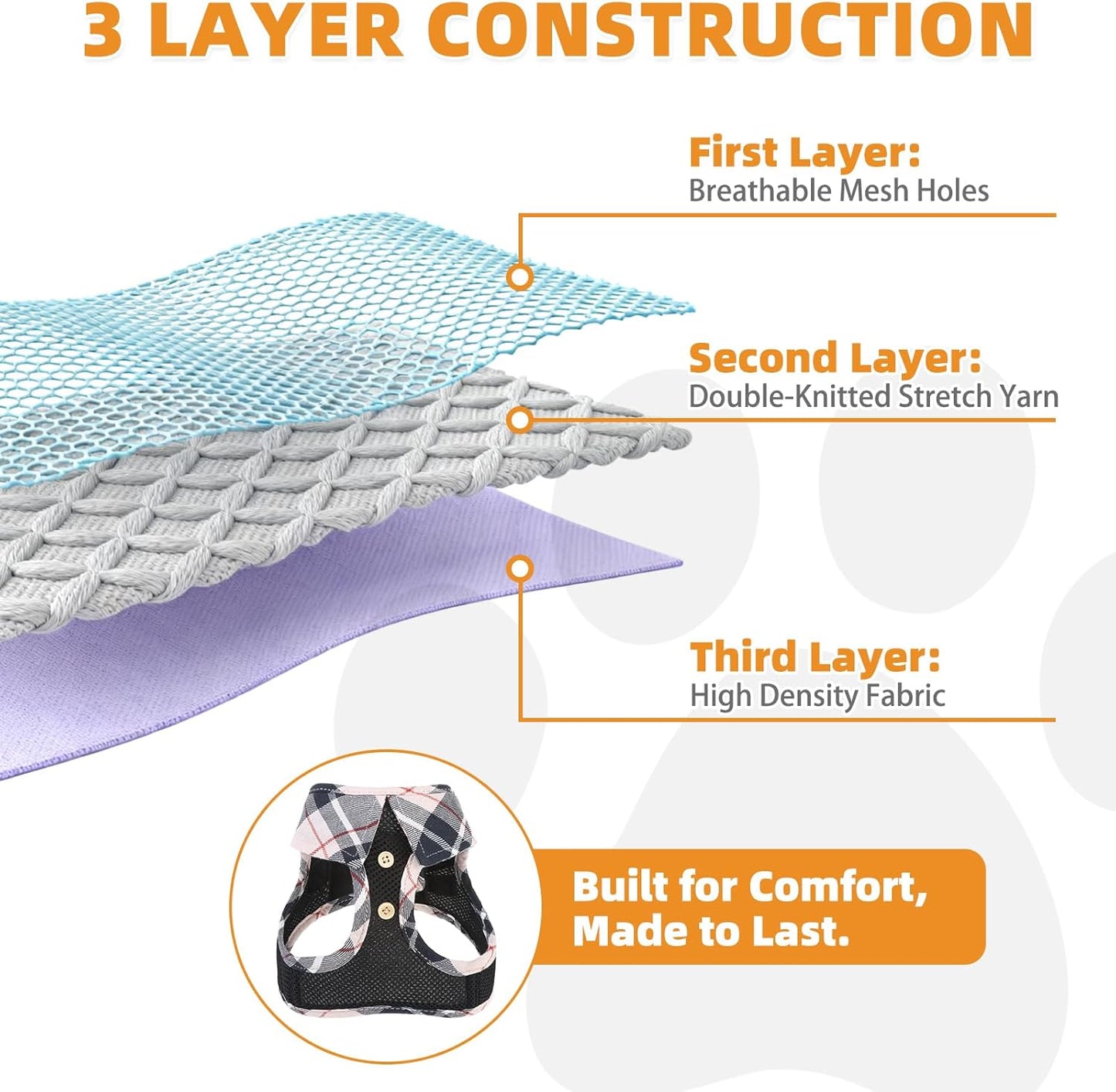 KOOLTAIL Small Dog Harness and Leash Set, Step in No Pull Soft Mesh Padded Pet Vest Harness Collar for Small Size Dogs Cats Boy Girl, Breathable & Lightweight Plaid Puppy Harness, Beige S