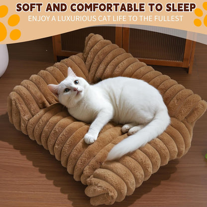 Indoor Pet Sofa Bed | Cat Sofa Bed, Soft Square Pet Bed, Indoor Non-Slip Cat Bed, Comfortable Plush, Suitable for Small to Medium Cats and Dogs (Khaki, L(29.52 * 21.65 * 9.84in))