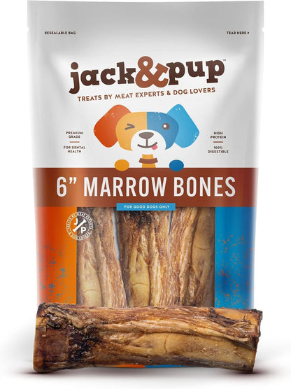 Jack&Pup Marrow Bones for Dogs, Long Lasting Dog Bones for Large Dogs, 6" Marrow Bone, Natural Beef Bone (1 Pack)