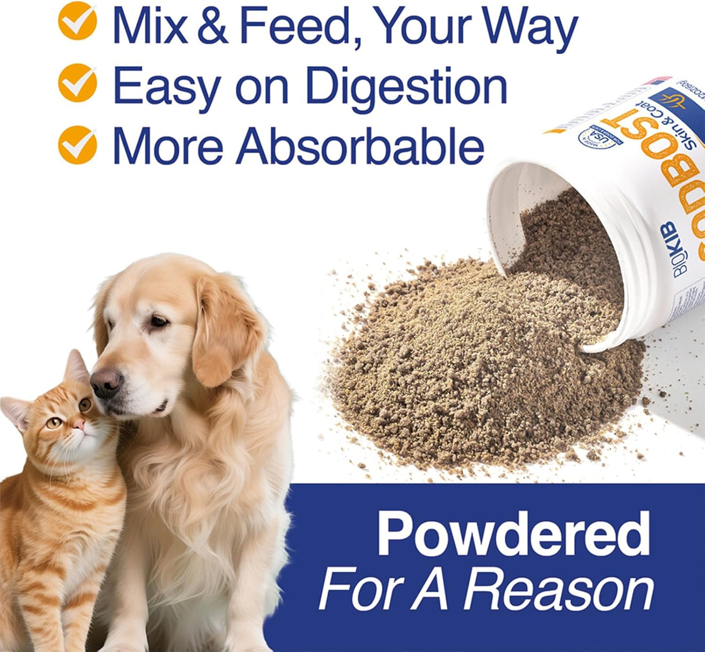 BOCASHI Probiotics for Dogs & Cats+SODBOST Pet Allergy & Itch Relief, for Digestive Health, Gut Support, Pet Skin & Coat Supplement Powder - Made in USA - 360 Scoops for a Year