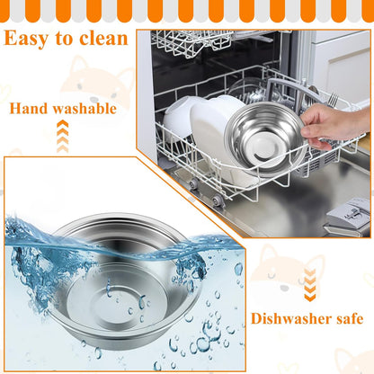 12 Pcs Stainless Steel Cat Bowls Bulk, 5.5 Inch Wide Flat Metal Cats Food Bowl Silver Thickened Replacement Basic Kitty Plates Whisker Friendly Fatigue Relief for Cat Puppies