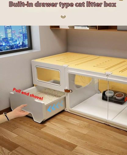 Large Cat Enclosure with Litter Box, Indoor Transparent Cat Villa, DIY Semi-Enclosed Crate (White, 41x18x14 inche)