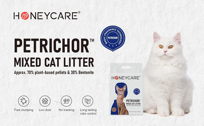 HONEY CARE Petrichor Mix Cat Litter I Tofu Cat Litter I Nature Plant-Based Pellets and Bentonite Sustainable I Low-Dust Qucik Clumping Superior Odor Control, 6 Lbs