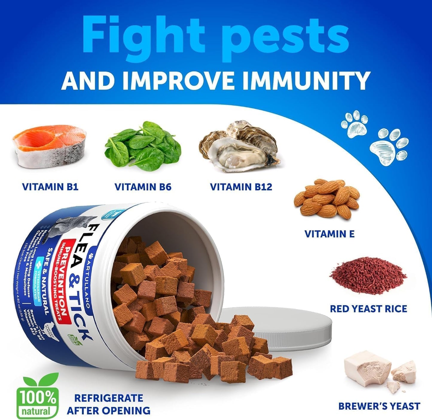 Flea Treatment for Cats - Natural Flea and Tick Prevention Supplement for Cats, Kittens - Chewable Daily Oral Pills with Vitamins - 135 Soft Chews - Dental Treats, Digestive Health, Immune Support