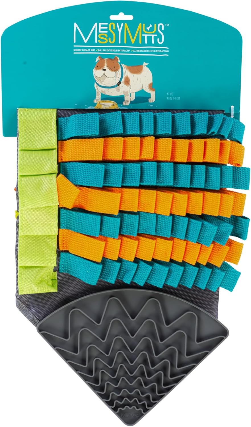 Messy Mutts Square 16" x 16" Forage and Lick Mat with Non-Slip Suction Cups | Stimulating Sniffing Interactive Puzzle for Dogs | Silicone Triangle Licking