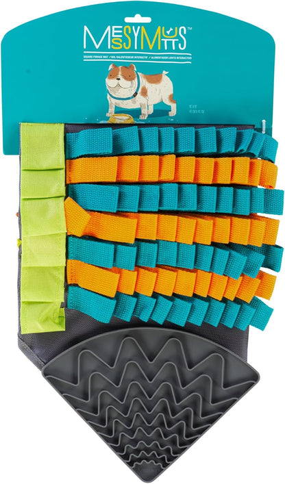 Messy Mutts Square 16" x 16" Forage and Lick Mat with Non-Slip Suction Cups | Stimulating Sniffing Interactive Puzzle for Dogs | Silicone Triangle Licking
