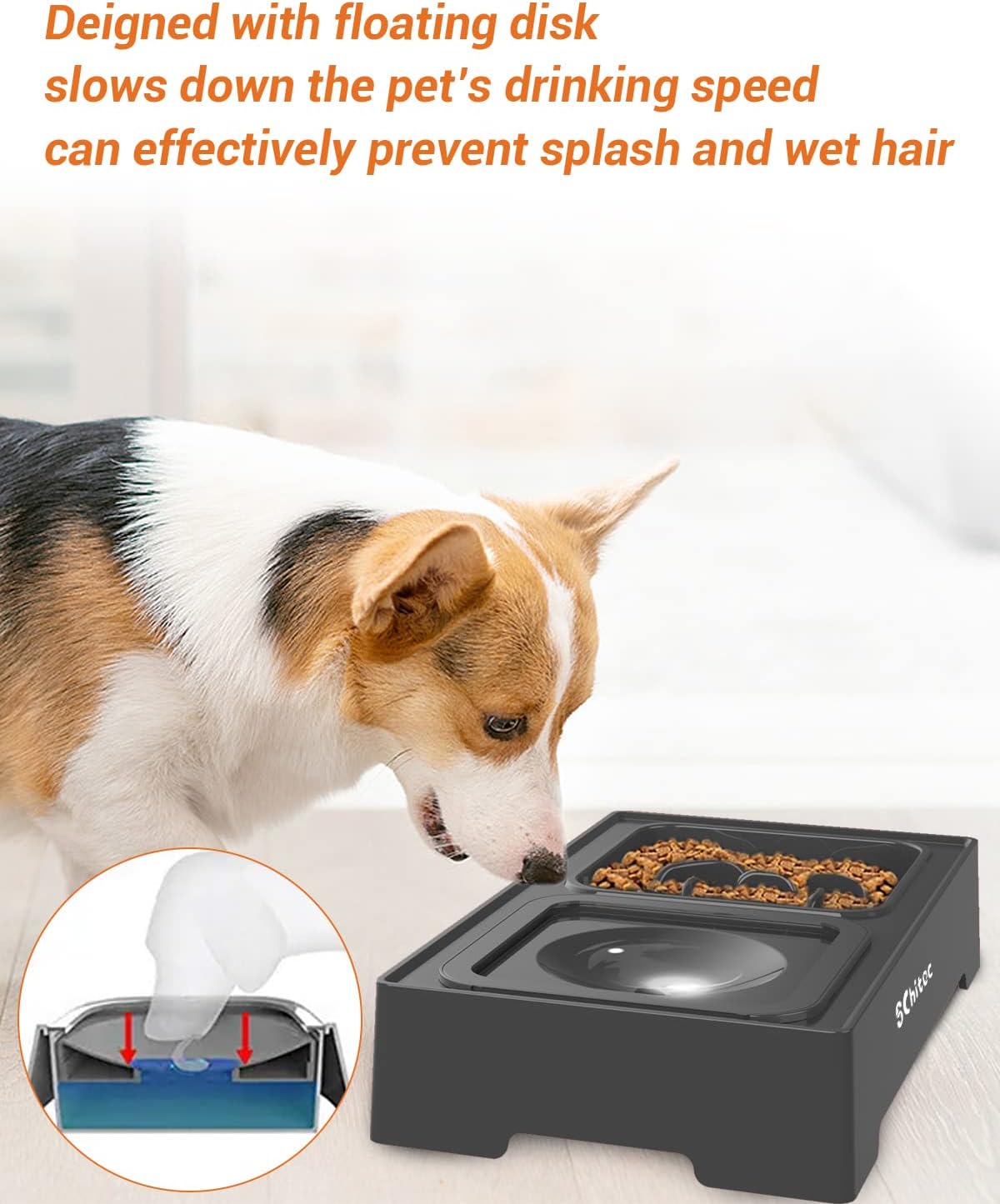 Elevated Dog Bowls, Raised Dog Bowl Stand with Slow Feeder & No Spill Water Bowl, 4 Adjustable Heights for Large Medium and Small Dogs