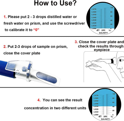Salinity Refractometer for Aquarium Seawater Fishkeeping Dual Scale Saltwater Refractometer 0-100PPT & 1.000-1.070 Salinity Tester Hydrometer with Automatic Temperature Compensation