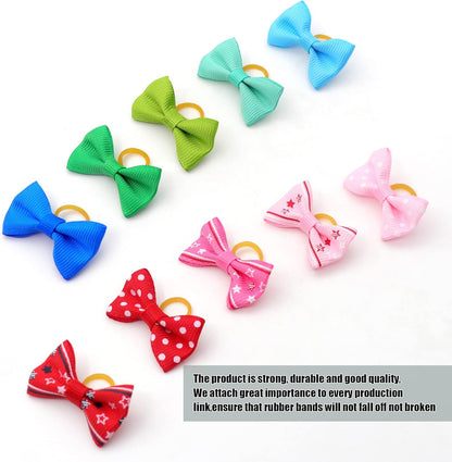 YAKA 60PCS (30 Paris) Cute Puppy Dog Small Bowknot Hair Bows with Rubber Bands Handmade Hair Accessories Bow Pet Grooming Products(Mix Colors)