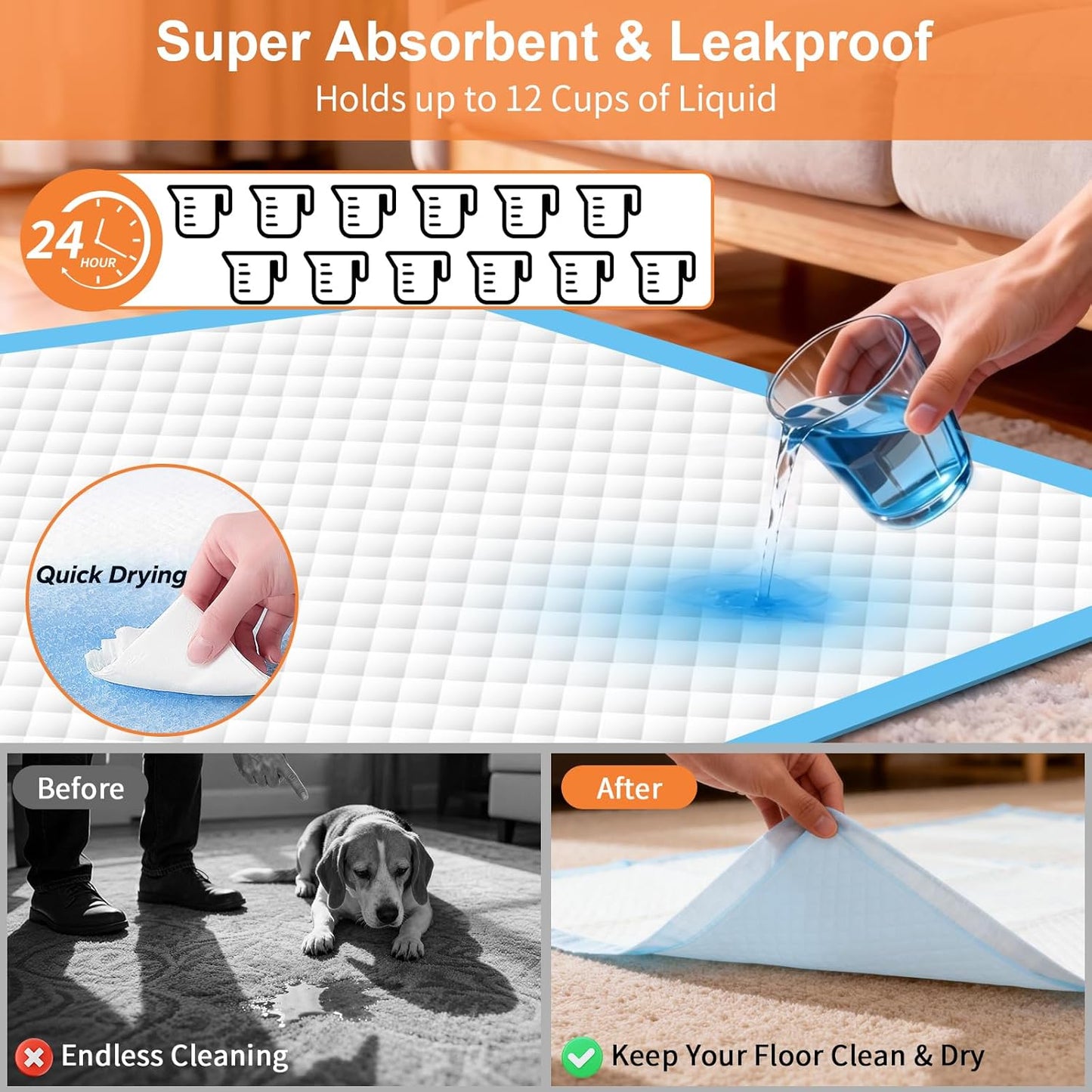 URPOWER Extra Large Dog Pee Pads 55"x29.5" 40 Count, 5XL Super Absorbent Puppy Pads Disposable Potty Training Pads for Dogs & Cats, Leak-Proof Baby & Adults Bed Pads, Pet Pads for Car, Crate